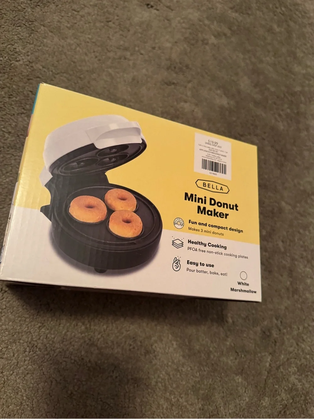 Abella Mini Rosquillera Donut Maker - White and Black with Yellow Box